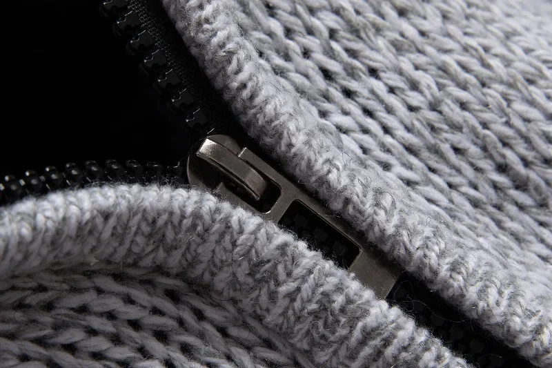 Pop New European And American Style Men's Fleece-lined Hooded Cardigan With Slim Fit And Long Sleeves Knitted Sweater For Winter
