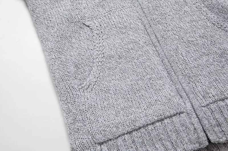 Pop New European And American Style Men's Fleece-lined Hooded Cardigan With Slim Fit And Long Sleeves Knitted Sweater For Winter