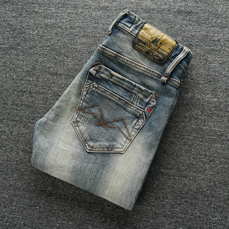 Fashion Designer Men Jeans High Quality Retro Washed Elastic Stretch Slim Fit Ripped Jeans Men Vintage Casual Denim Pants Hombre
