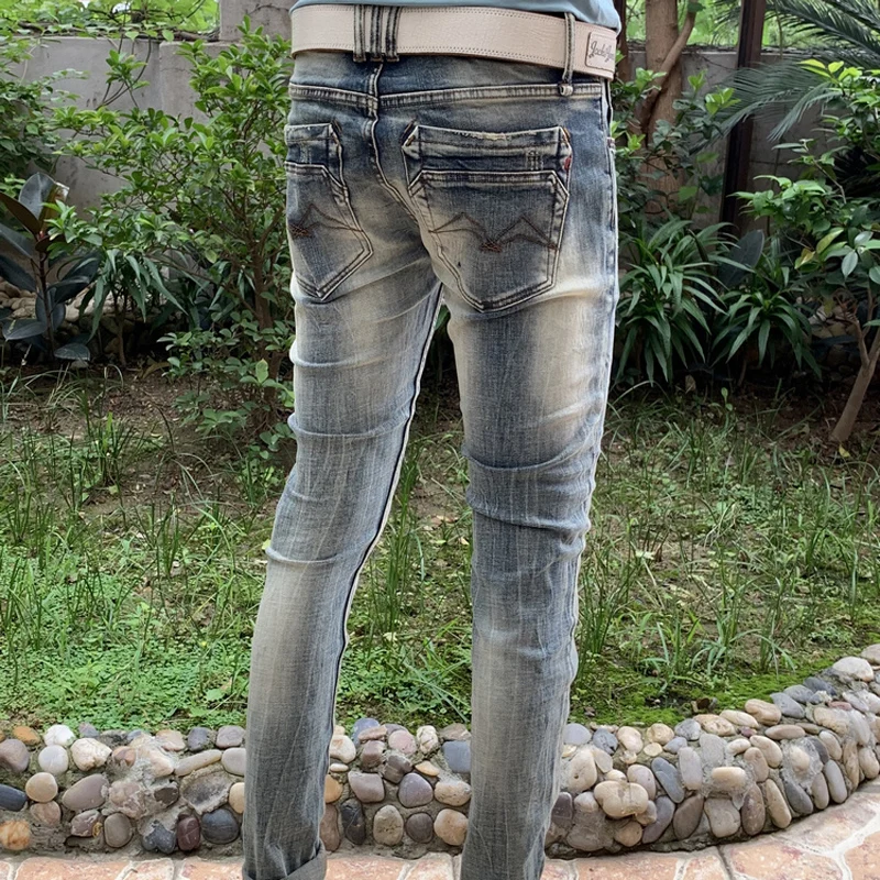 Fashion Designer Men Jeans High Quality Retro Washed Elastic Stretch Slim Fit Ripped Jeans Men Vintage Casual Denim Pants Hombre
