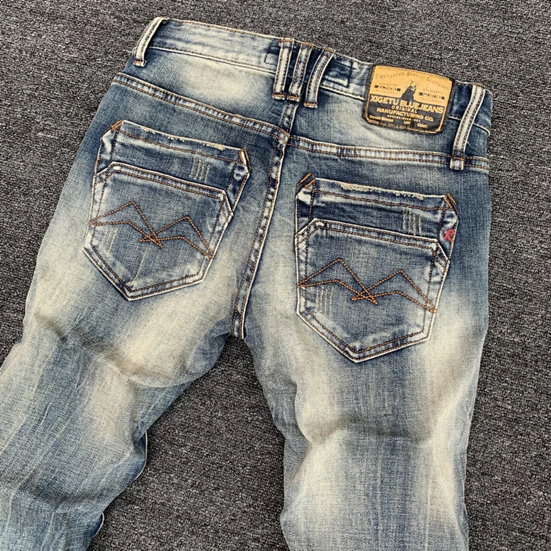 Fashion Designer Men Jeans High Quality Retro Washed Elastic Stretch Slim Fit Ripped Jeans Men Vintage Casual Denim Pants Hombre
