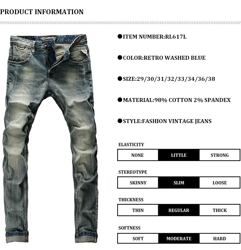 Fashion Designer Men Jeans High Quality Retro Washed Elastic Stretch Slim Fit Ripped Jeans Men Vintage Casual Denim Pants Hombre