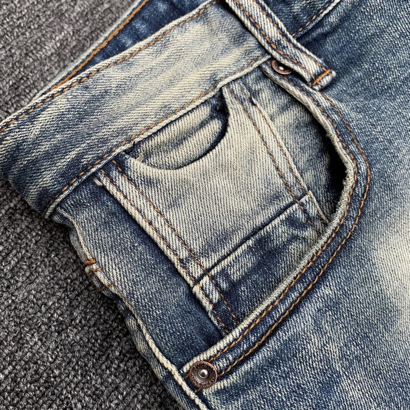 Fashion Designer Men Jeans High Quality Retro Washed Elastic Stretch Slim Fit Ripped Jeans Men Vintage Casual Denim Pants Hombre