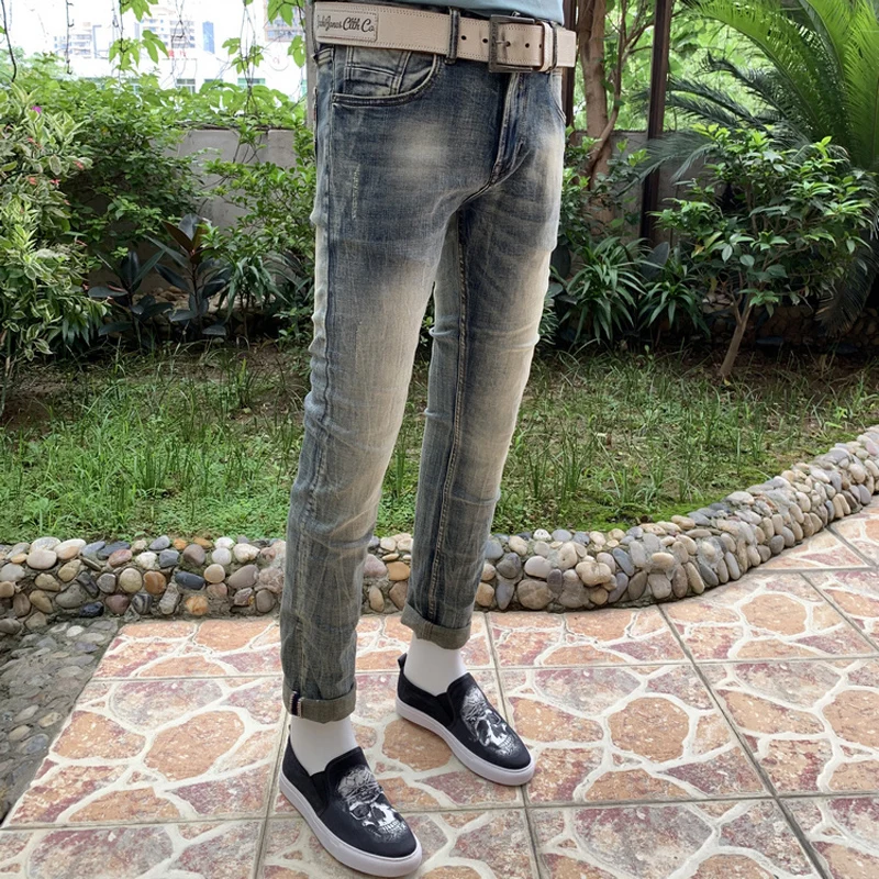 Fashion Designer Men Jeans High Quality Retro Washed Elastic Stretch Slim Fit Ripped Jeans Men Vintage Casual Denim Pants Hombre
