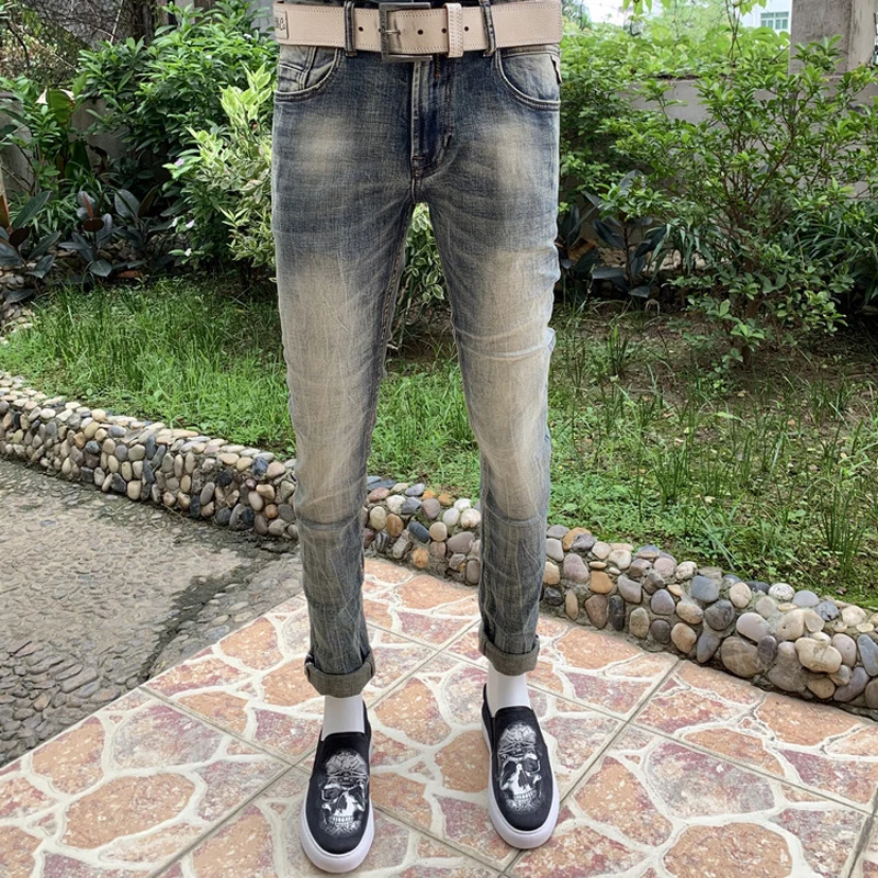 Fashion Designer Men Jeans High Quality Retro Washed Elastic Stretch Slim Fit Ripped Jeans Men Vintage Casual Denim Pants Hombre