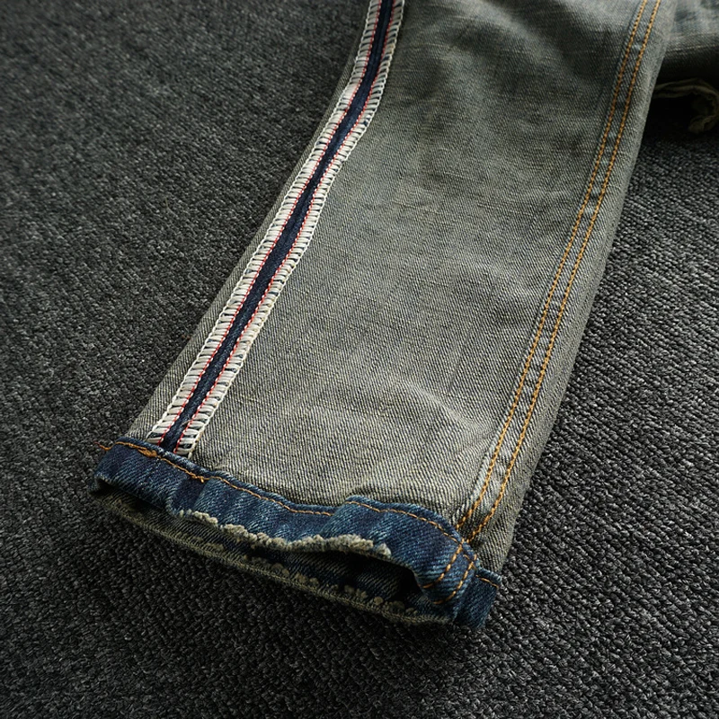 Fashion Designer Men Jeans High Quality Retro Washed Elastic Stretch Slim Fit Ripped Jeans Men Vintage Casual Denim Pants Hombre