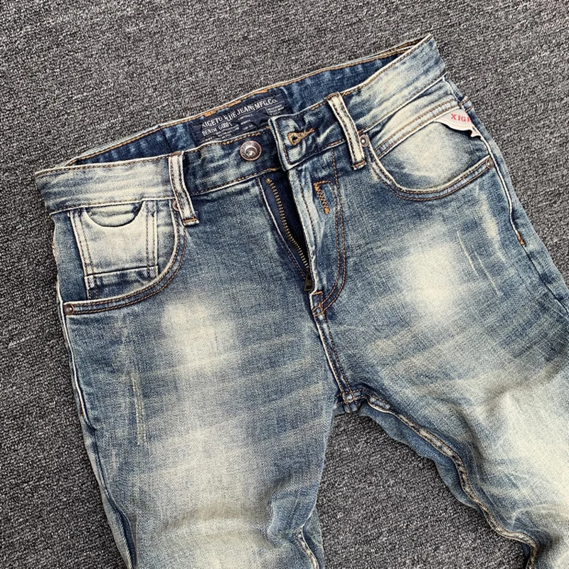 Fashion Designer Men Jeans High Quality Retro Washed Elastic Stretch Slim Fit Ripped Jeans Men Vintage Casual Denim Pants Hombre