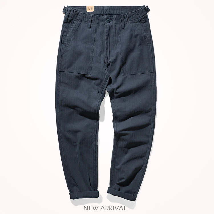 Amy Khaki n casual vintage cargo pants men's straight-leg casual pants cotton fishbone woven awl pants