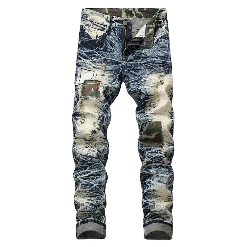 2021 New Fashion Mens Moto Biker Straight Jeans Spring Autumn Punk Streetwear Trouers Casual Denim Designer Pants Size 28-42