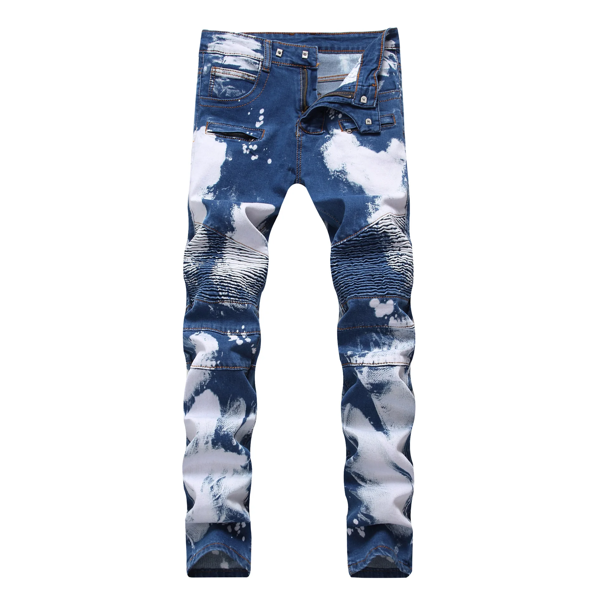 2021 New Fashion Mens Moto Biker Straight Jeans Spring Autumn Punk Streetwear Trouers Casual Denim Designer Pants Size 28-42