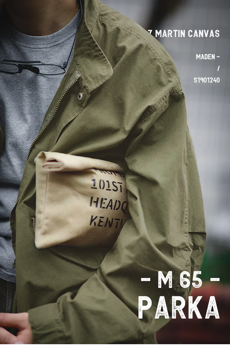 Maden Men's Vintage M65 Fishtail Green And Camel Trench Coat Woven Waist Rope Mid-length Oversized Loose Coat for Men