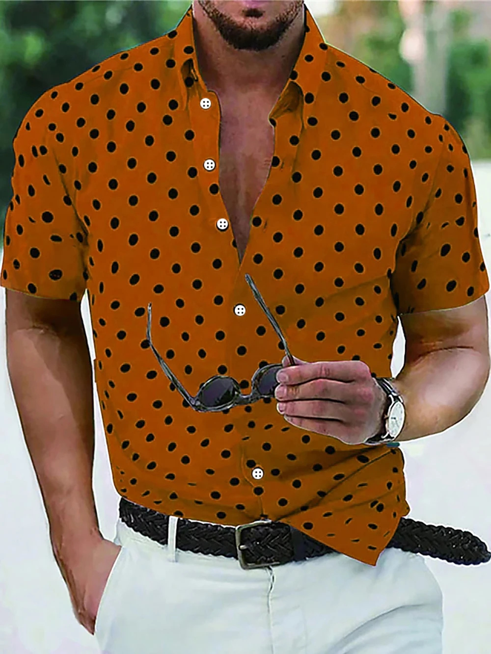 Men's Shirt Button Down Shirt Casual Shirt Summer Shirt Beach Shirt Black White Red White Green Short Sleeve Polka Dot Lapel Pri