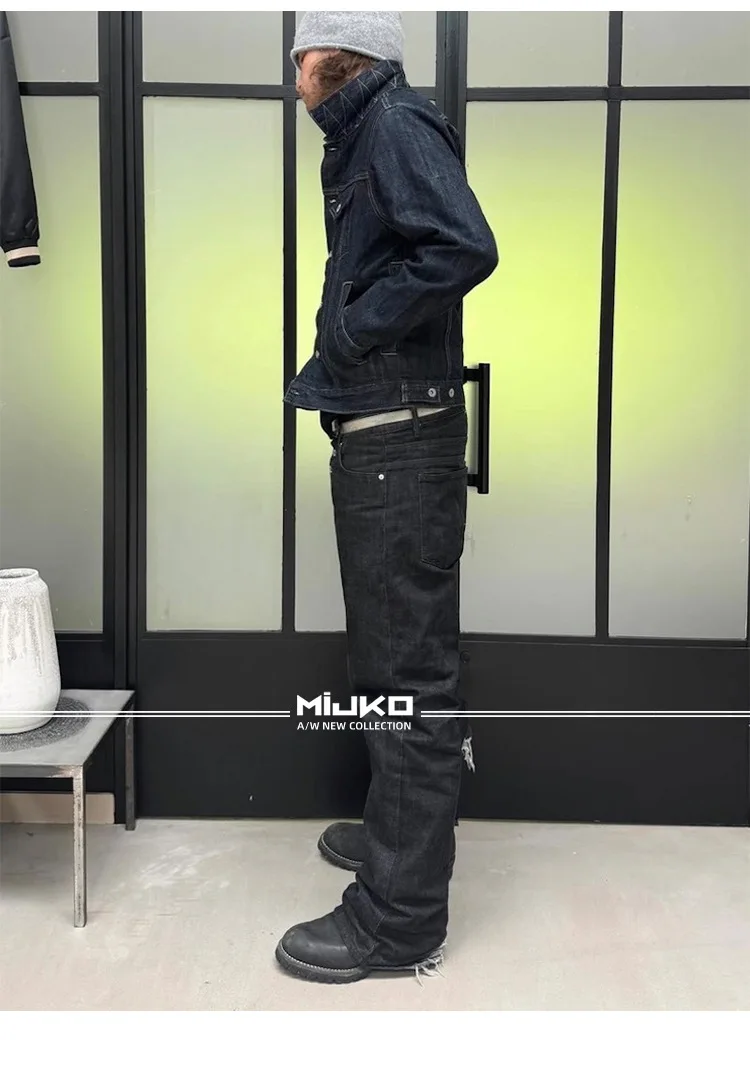 MIJKO BootCut Original Jeans Wide Leg Trousers Straight Button Design ZJ124
