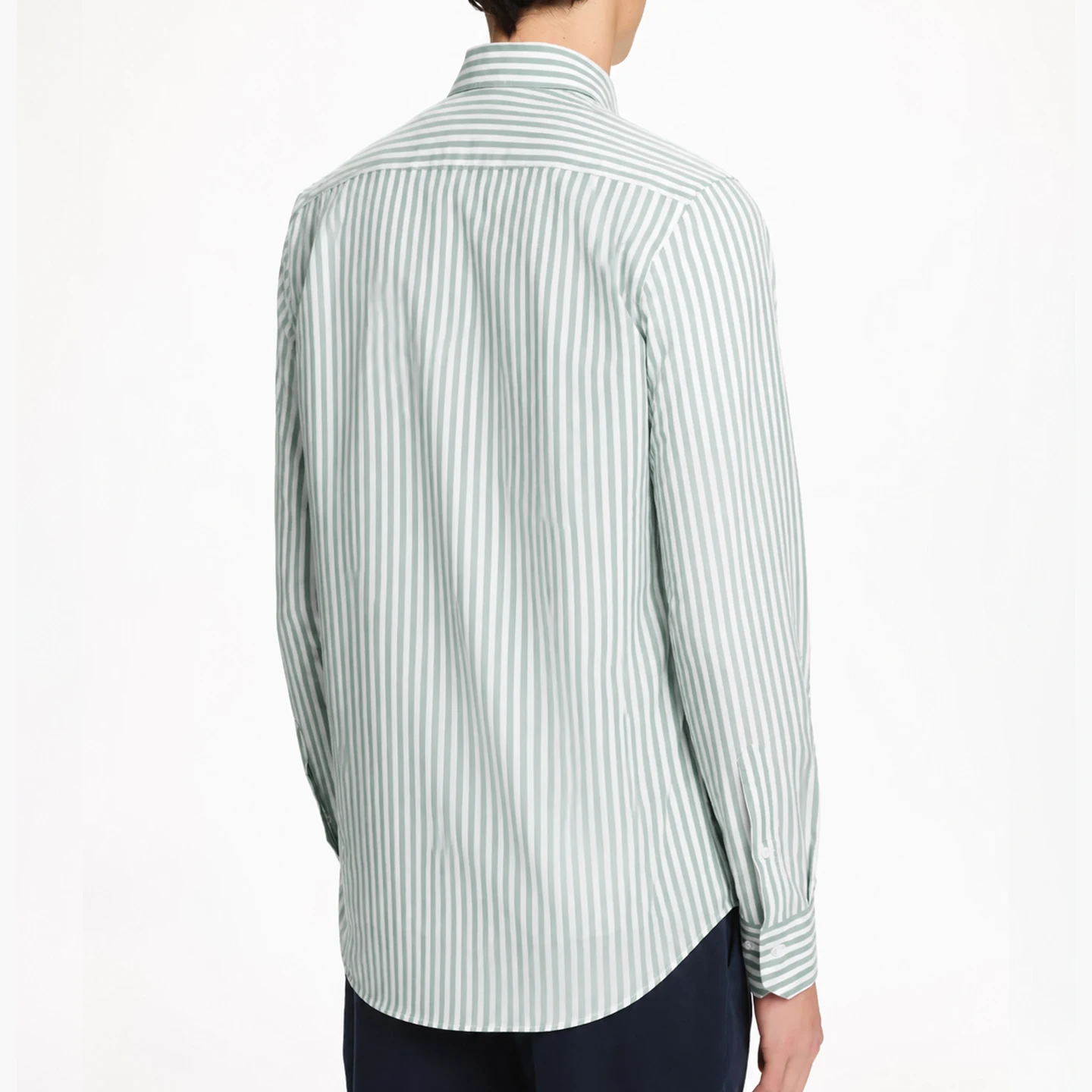 CH Letter Embroidered Stripe Long Sleeve Shirt Men Point Collar Regular Fit Minimalist Chic Soft Cotton Tops