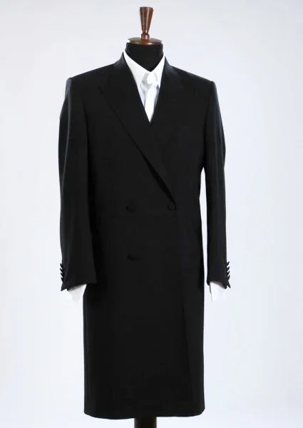 Fashion Black Men's Suits Jacket Peak Lapel Double Breasted Business Casual Slim Solid Long Coat Male Blazer Only One Jacket