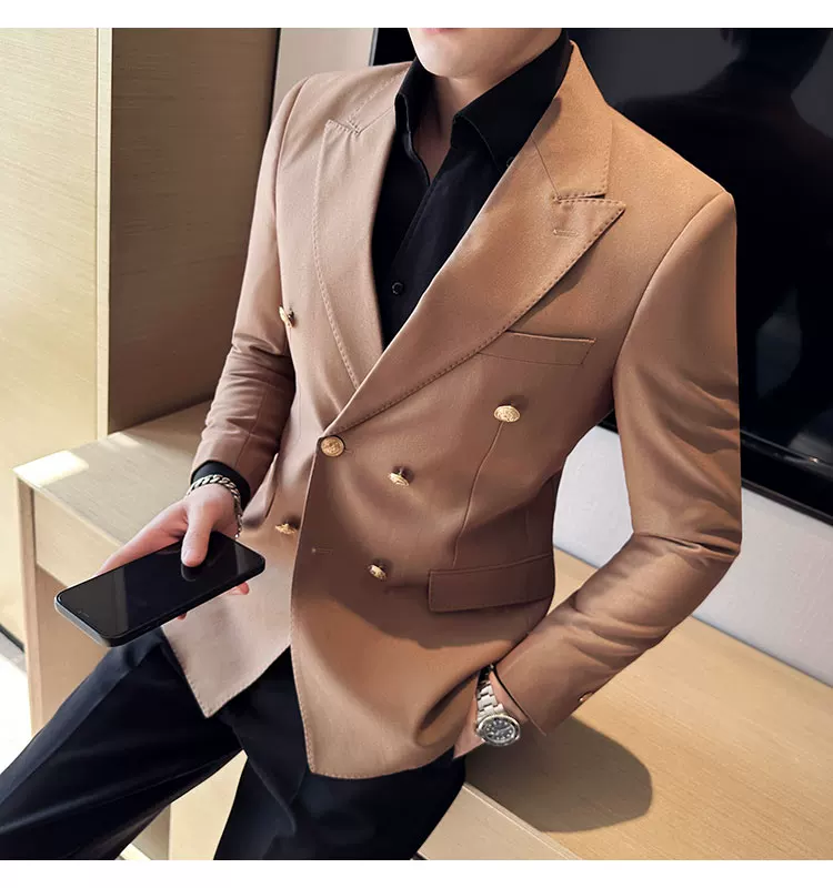2023 Classic Luxury Mens Double Breasted Suit Jacket Groom Wedding Tuxedos Business Casual Blazer Social Club Outfits Suit Coat