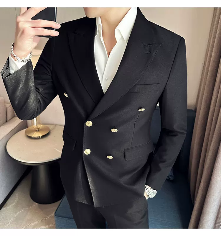 2023 Classic Luxury Mens Double Breasted Suit Jacket Groom Wedding Tuxedos Business Casual Blazer Social Club Outfits Suit Coat