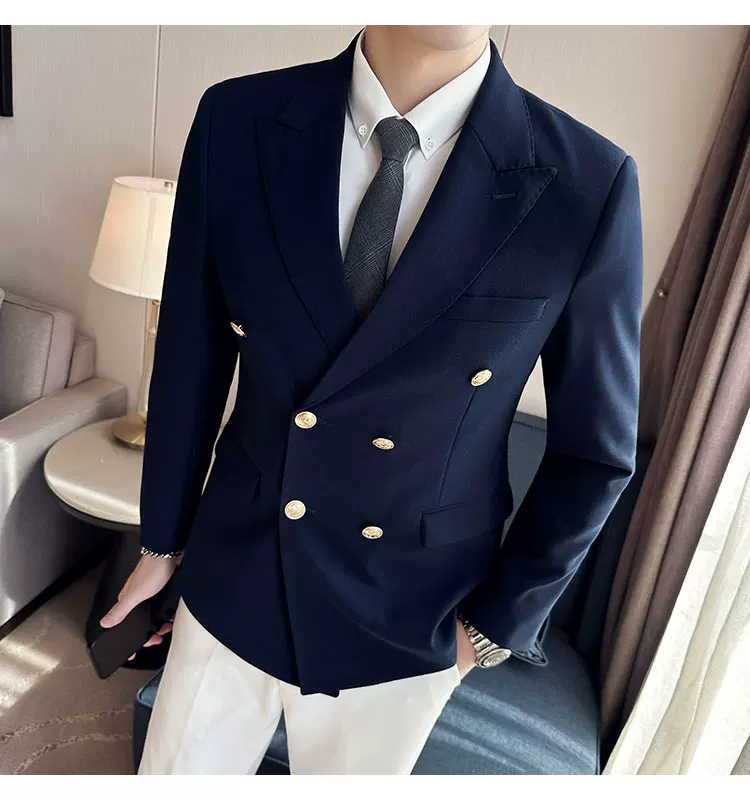 2023 Classic Luxury Mens Double Breasted Suit Jacket Groom Wedding Tuxedos Business Casual Blazer Social Club Outfits Suit Coat