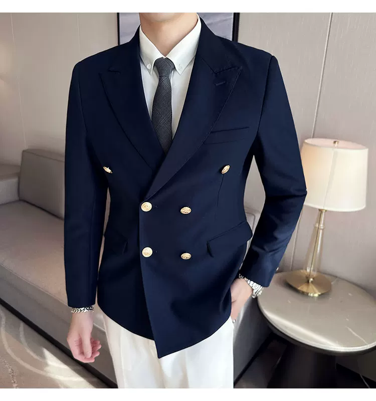 2023 Classic Luxury Mens Double Breasted Suit Jacket Groom Wedding Tuxedos Business Casual Blazer Social Club Outfits Suit Coat