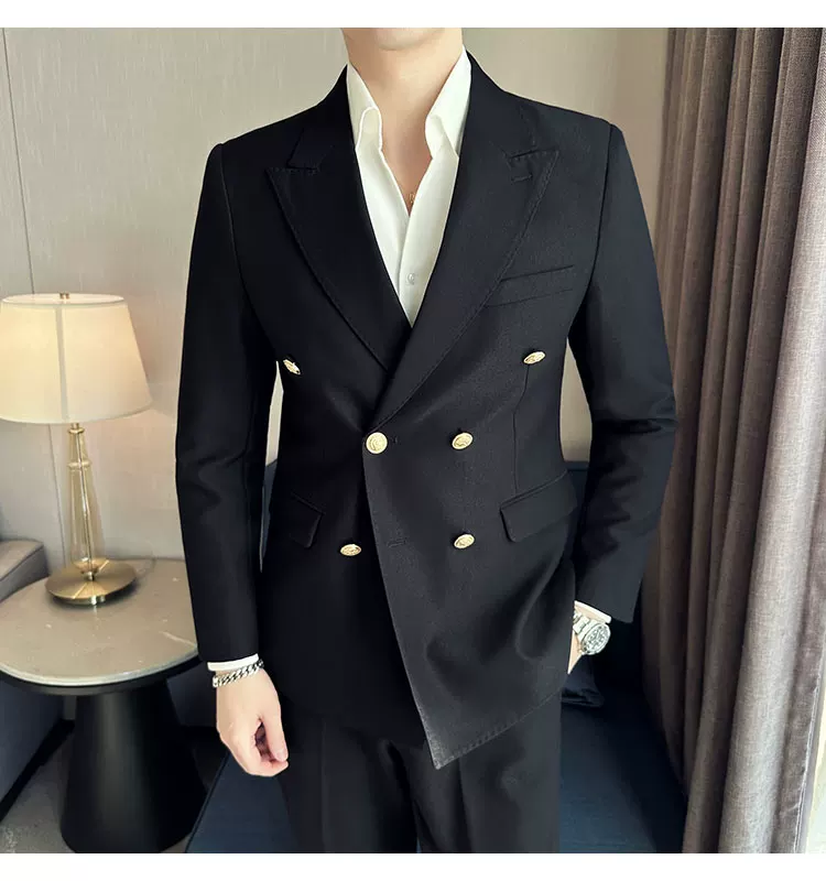 2023 Classic Luxury Mens Double Breasted Suit Jacket Groom Wedding Tuxedos Business Casual Blazer Social Club Outfits Suit Coat