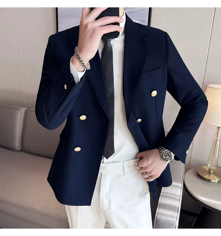 2023 Classic Luxury Mens Double Breasted Suit Jacket Groom Wedding Tuxedos Business Casual Blazer Social Club Outfits Suit Coat