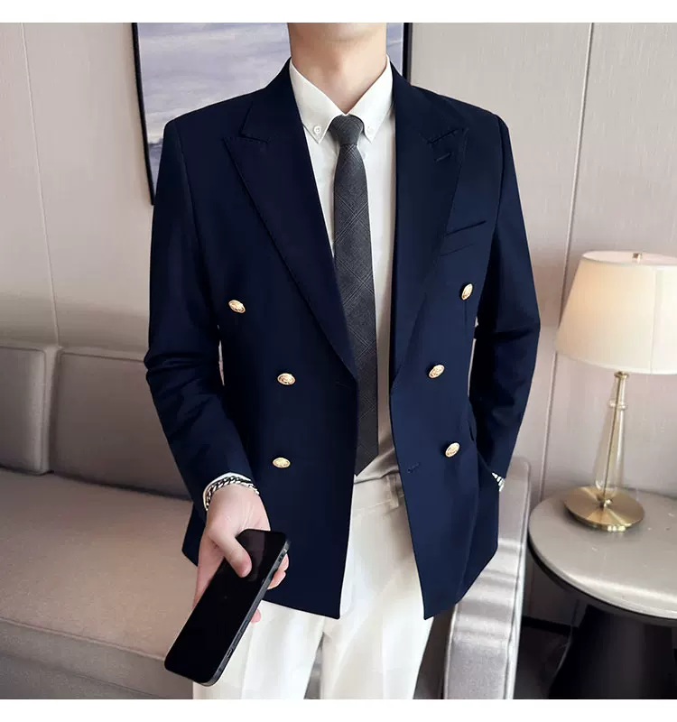 2023 Classic Luxury Mens Double Breasted Suit Jacket Groom Wedding Tuxedos Business Casual Blazer Social Club Outfits Suit Coat