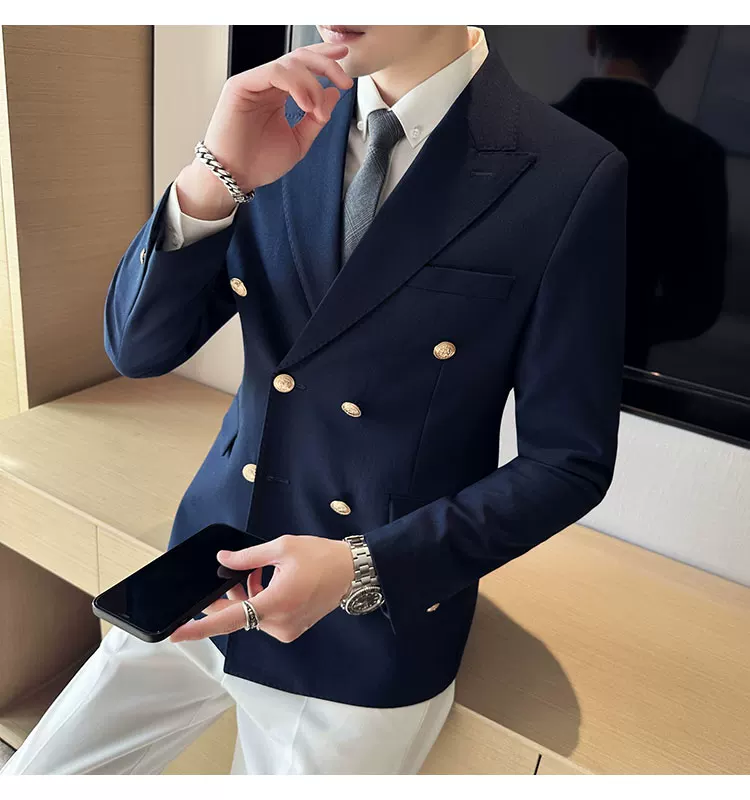 2023 Classic Luxury Mens Double Breasted Suit Jacket Groom Wedding Tuxedos Business Casual Blazer Social Club Outfits Suit Coat