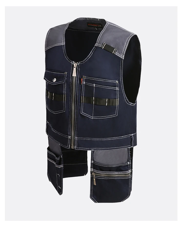 Bauskydd High Quality Men Male Female Outdoor Workwear Mens Work Vests Multifunction Tool Multi Pockets Vests Blue/Grey