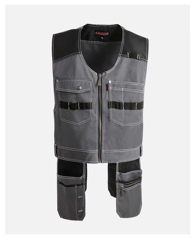 Bauskydd High Quality Men Male Female Outdoor Workwear Mens Work Vests Multifunction Tool Multi Pockets Vests Blue/Grey
