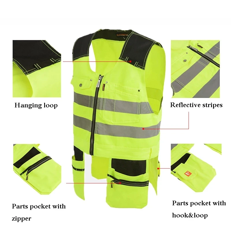 Bauskydd High Quality Men Male Female Outdoor Workwear Mens Work Vests Multifunction Tool Multi Pockets Vests Blue/Grey