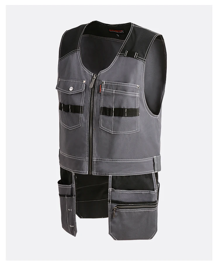 Bauskydd High Quality Men Male Female Outdoor Workwear Mens Work Vests Multifunction Tool Multi Pockets Vests Blue/Grey