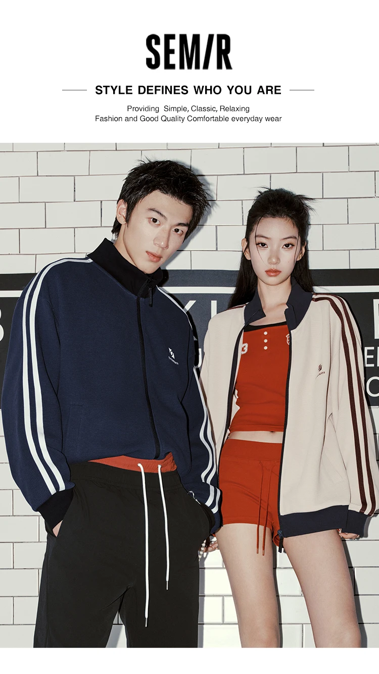Semir Men Jacket Track Stripe Colorblock Letter Embroidery Loose Stand Collar Casual Autumn Outerwear Daily Wear 2026