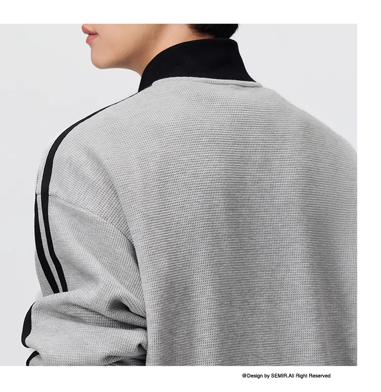 Semir Men Jacket Track Stripe Colorblock Letter Embroidery Loose Stand Collar Casual Autumn Outerwear Daily Wear 2026