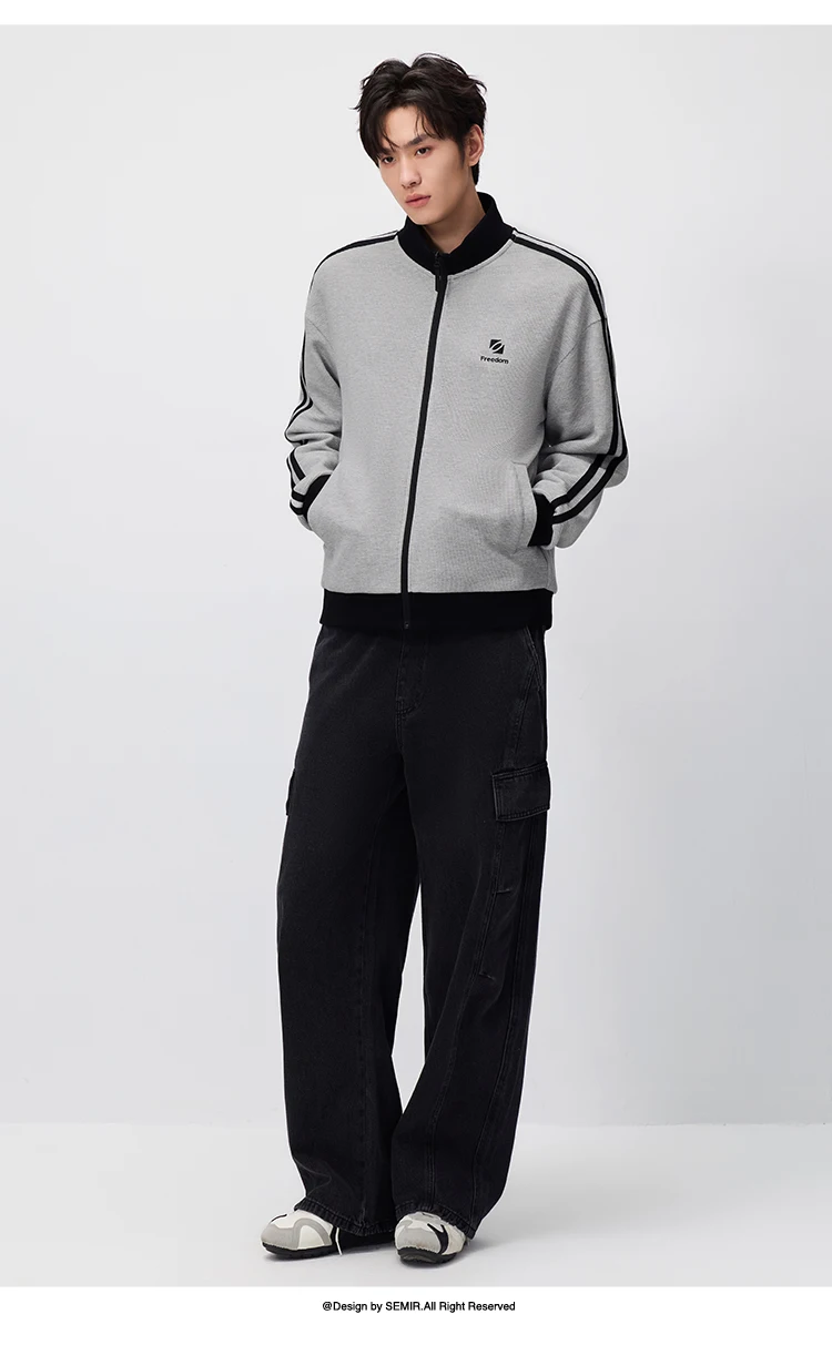 Semir Men Jacket Track Stripe Colorblock Letter Embroidery Loose Stand Collar Casual Autumn Outerwear Daily Wear 2026