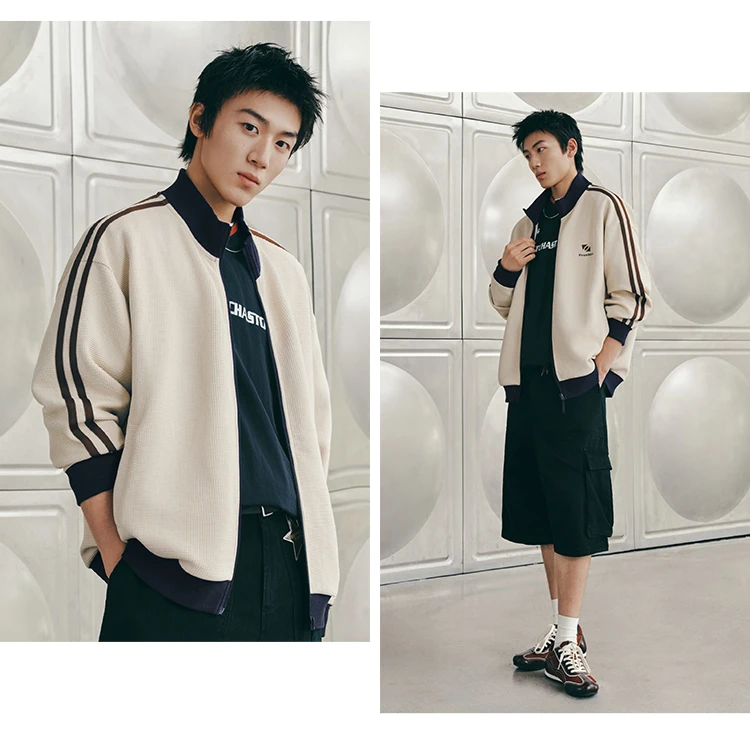 Semir Men Jacket Track Stripe Colorblock Letter Embroidery Loose Stand Collar Casual Autumn Outerwear Daily Wear 2026
