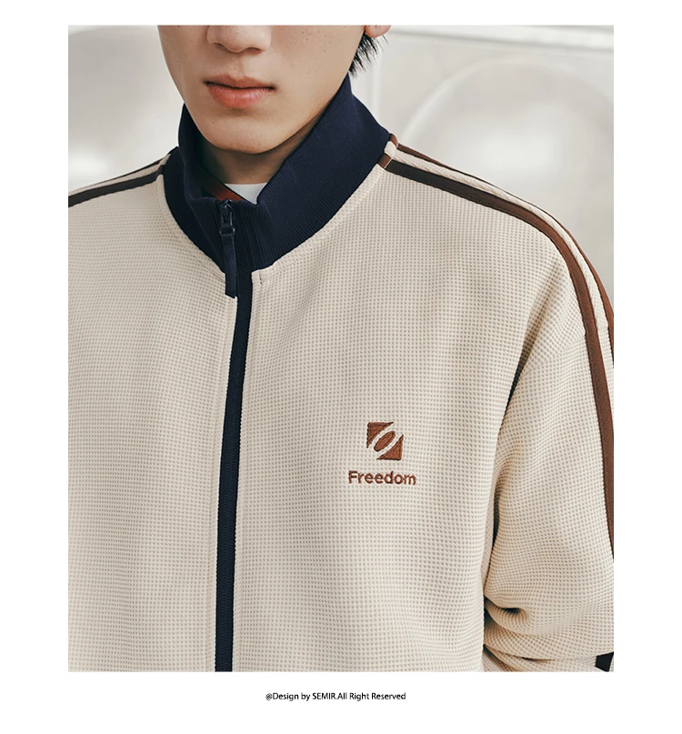 Semir Men Jacket Track Stripe Colorblock Letter Embroidery Loose Stand Collar Casual Autumn Outerwear Daily Wear 2026