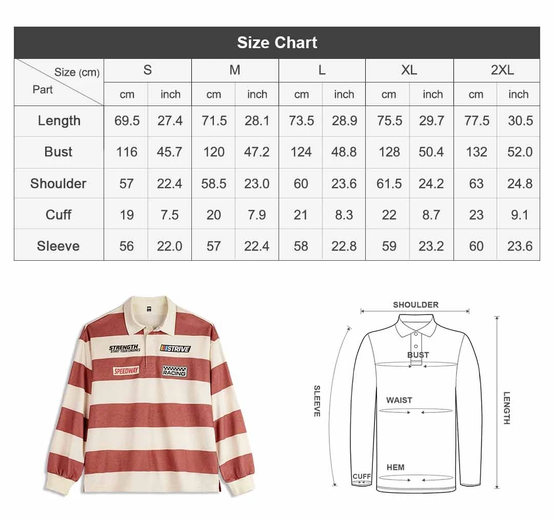 Maden Men's Rugby Shirt Striped Long Sleeve Polo Shirt Oversized Fit Knit Fabric Racing Graphic Patch Casual Workwear Top