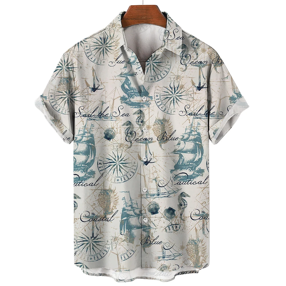 2024 Sailing World Graphic 3D Print Men's Vintage Shirt Fashion Casual Hawaiian Beach Style Summer Oversized Shirts for Men