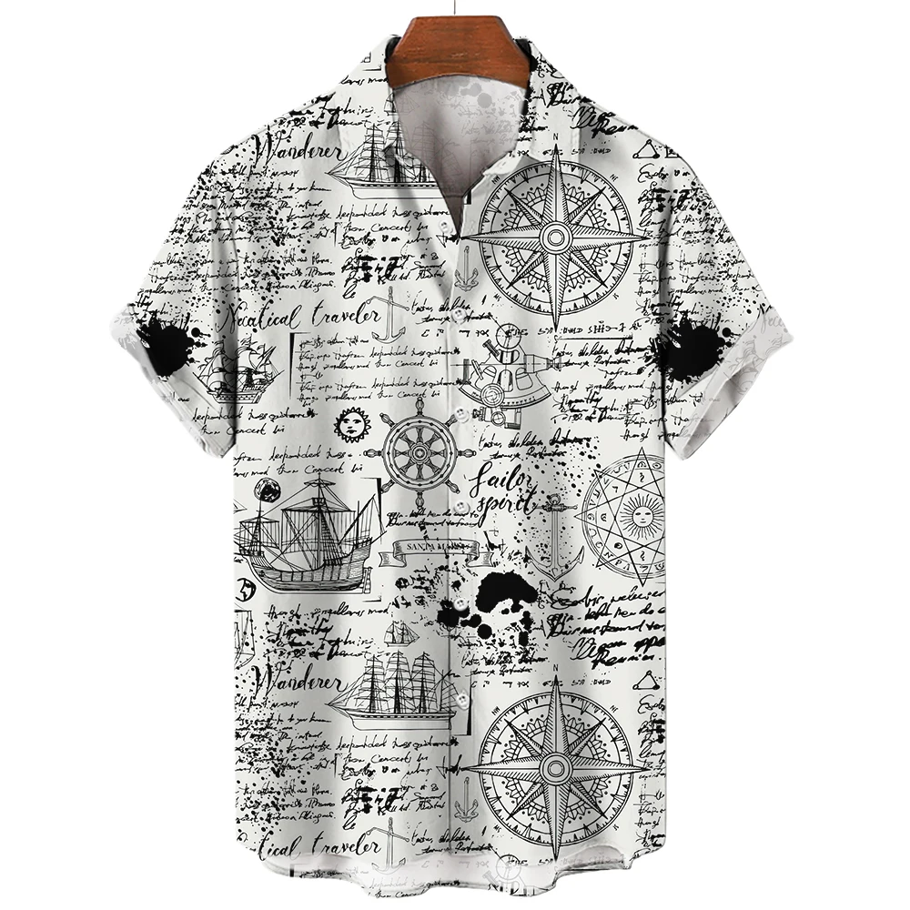 2024 Sailing World Graphic 3D Print Men's Vintage Shirt Fashion Casual Hawaiian Beach Style Summer Oversized Shirts for Men