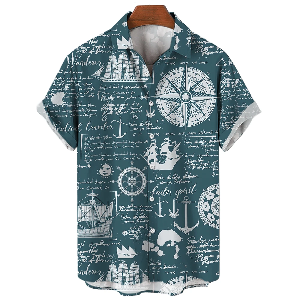 2024 Sailing World Graphic 3D Print Men's Vintage Shirt Fashion Casual Hawaiian Beach Style Summer Oversized Shirts for Men