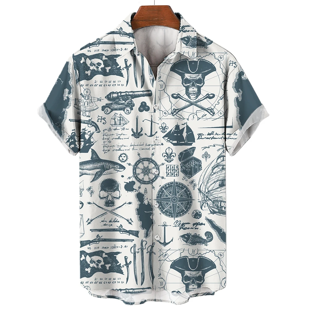 2024 Sailing World Graphic 3D Print Men's Vintage Shirt Fashion Casual Hawaiian Beach Style Summer Oversized Shirts for Men