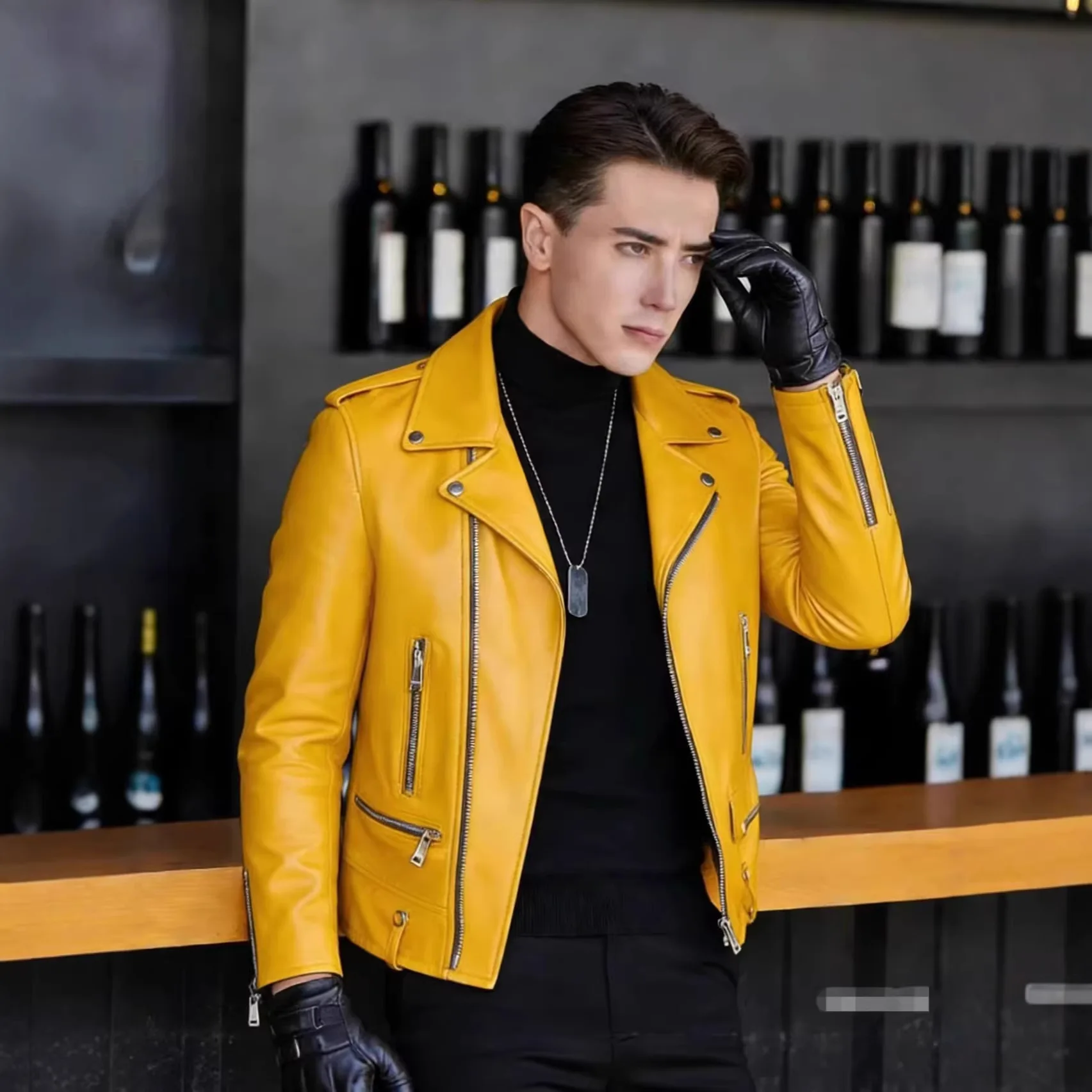 Men's Autumn Winter PU Leather Jacket, Motorcycle Biker Style Faux Leather Coat, Factory Direct Sales Casual Outerwear for Men