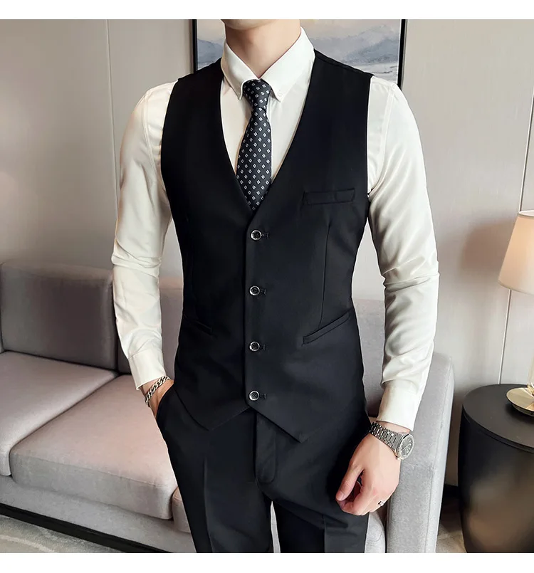 Men's High-Quality 3-Piece Business Casual Wedding Suit Vest Trousers Set Handsome Fashion Banquet Clothing S-6XL