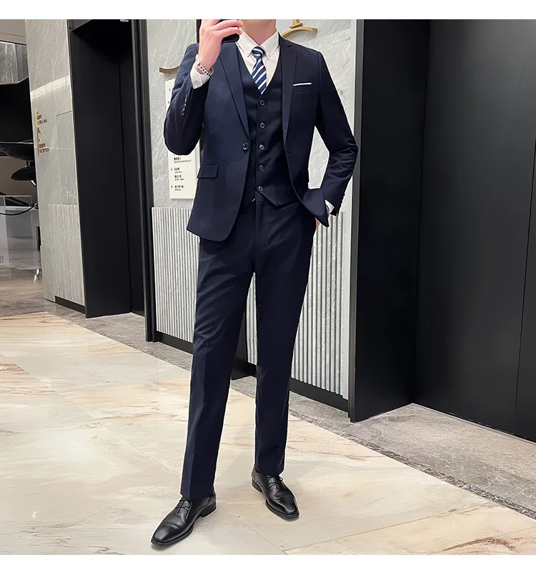 Men's High-Quality 3-Piece Business Casual Wedding Suit Vest Trousers Set Handsome Fashion Banquet Clothing S-6XL