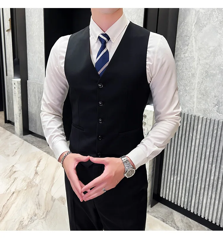 Men's High-Quality 3-Piece Business Casual Wedding Suit Vest Trousers Set Handsome Fashion Banquet Clothing S-6XL