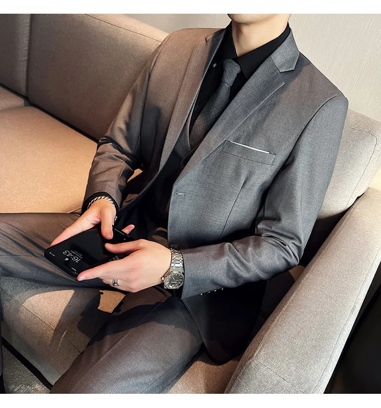 Men's High-Quality 3-Piece Business Casual Wedding Suit Vest Trousers Set Handsome Fashion Banquet Clothing S-6XL