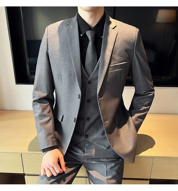 Men's High-Quality 3-Piece Business Casual Wedding Suit Vest Trousers Set Handsome Fashion Banquet Clothing S-6XL