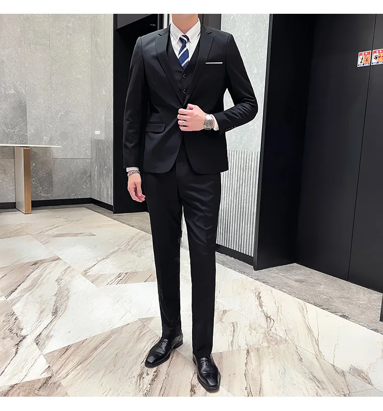 Men's High-Quality 3-Piece Business Casual Wedding Suit Vest Trousers Set Handsome Fashion Banquet Clothing S-6XL