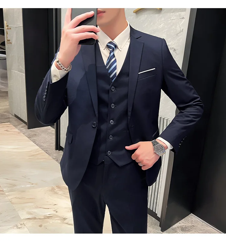 Men's High-Quality 3-Piece Business Casual Wedding Suit Vest Trousers Set Handsome Fashion Banquet Clothing S-6XL