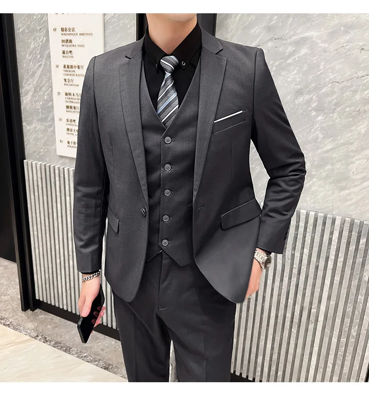Men's High-Quality 3-Piece Business Casual Wedding Suit Vest Trousers Set Handsome Fashion Banquet Clothing S-6XL